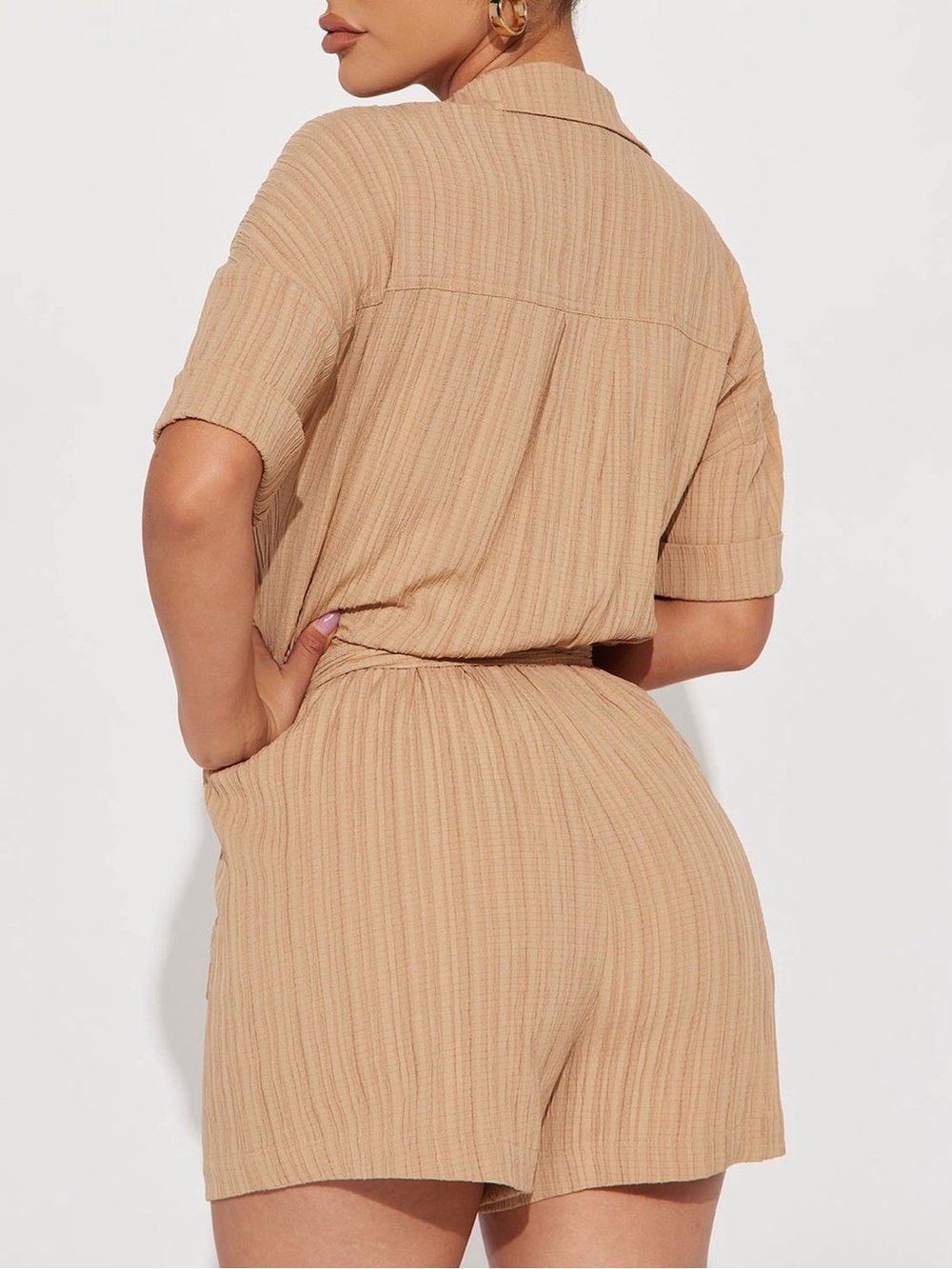 Beige Button-Front Short Utility Romper - Picture 3 of 3
